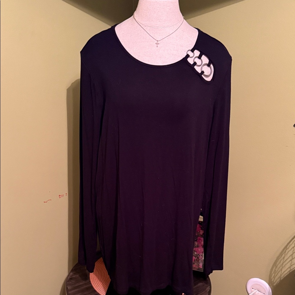 Torrid Black Long Sleeve Top with Shoulder Accent 2X